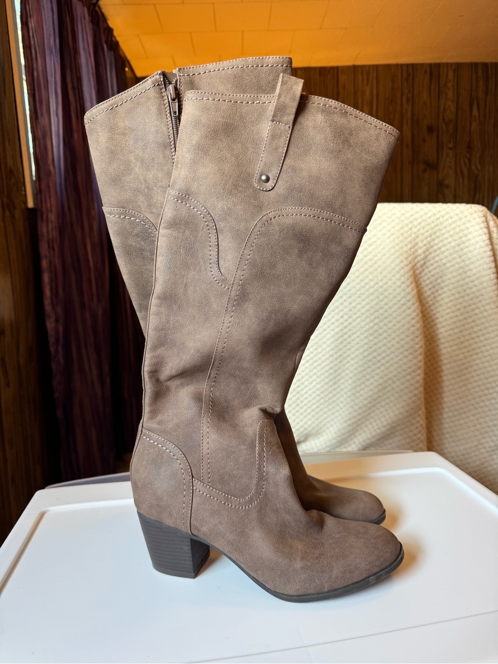 Etcetera Taupe Knee-High Block Heel Boots